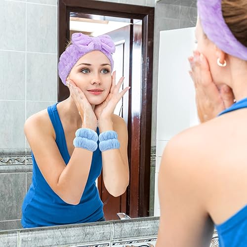 Miniatura 4 de 4 diademas de spa, muñequeras para lavar la cara, muñequeras para lavar la cara, muñequeras para el cabello, para mujeres y niñas, maquillaje para