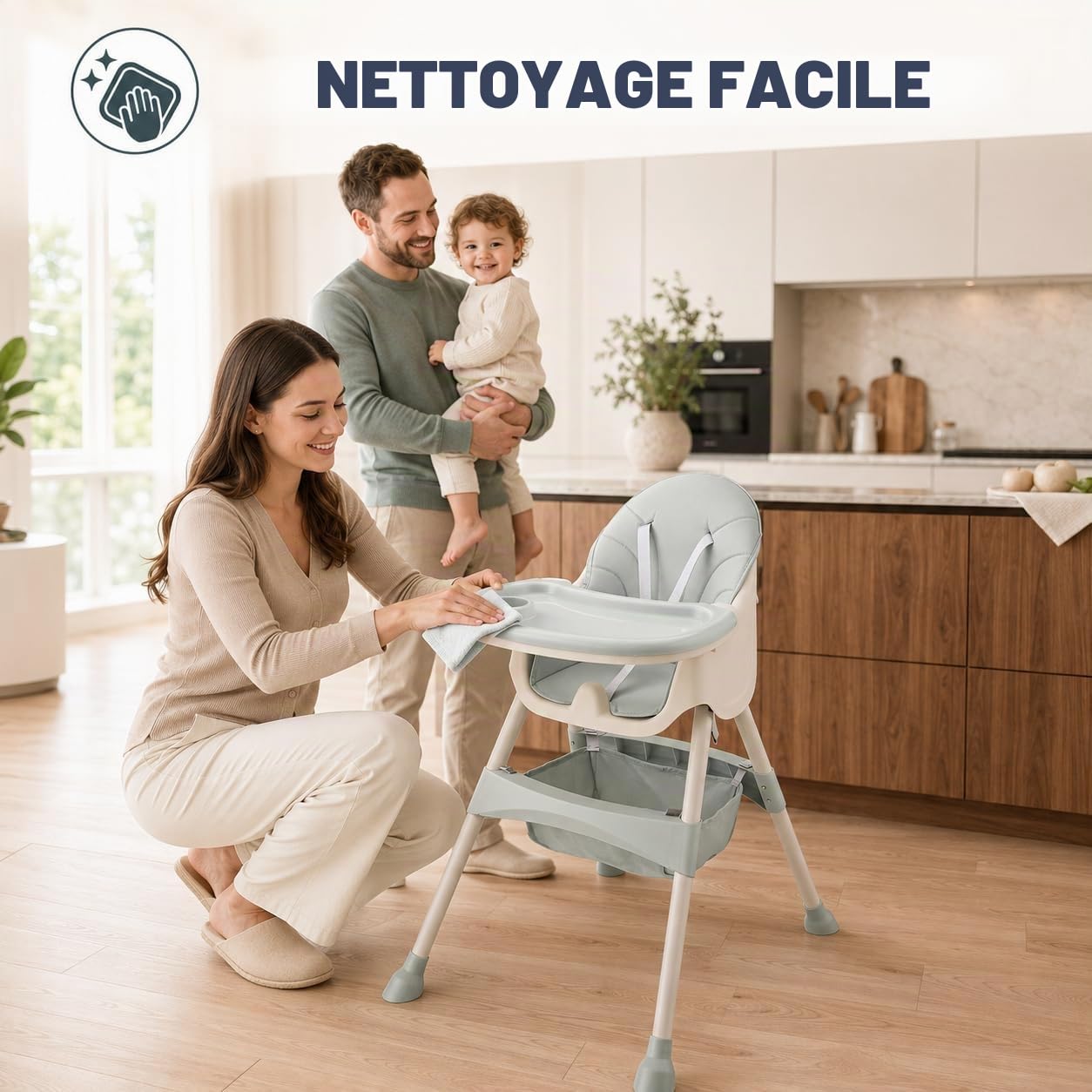 Baby Vivo Chaise haute Bébé 2 en 1 réglable pour Enfant avec Tablette Amovible de 6 Mois à 3 Ans - Panier suspendu - Oscar en Turquoise
