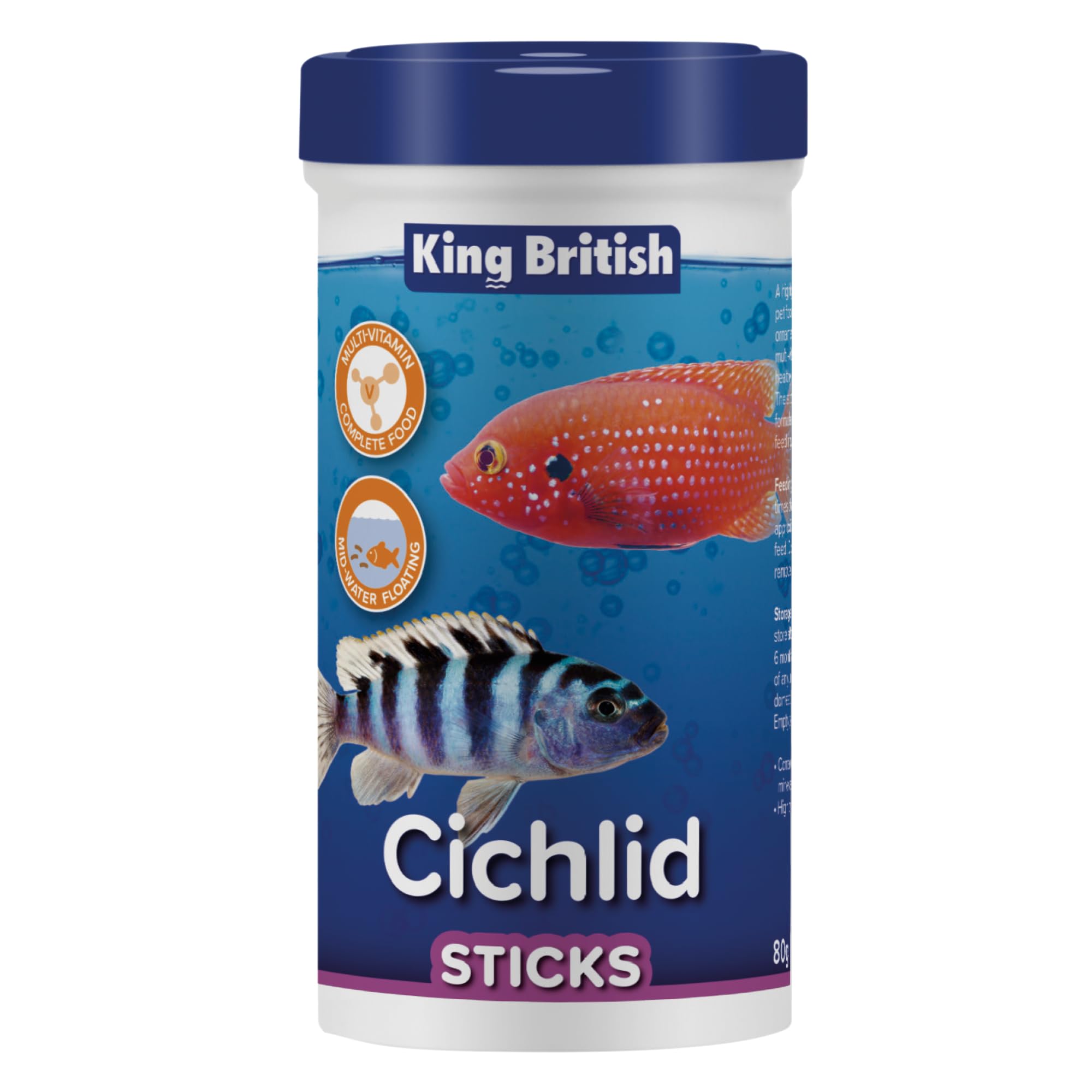 King British – Cichlid Floating Sticks, 80g – For Medium to Large-Sized Ornamental Cichlids – Multi-Vitamin Complete Food – Mid-Water Floating Formula – Helps to Maintain a Healthy Immune System