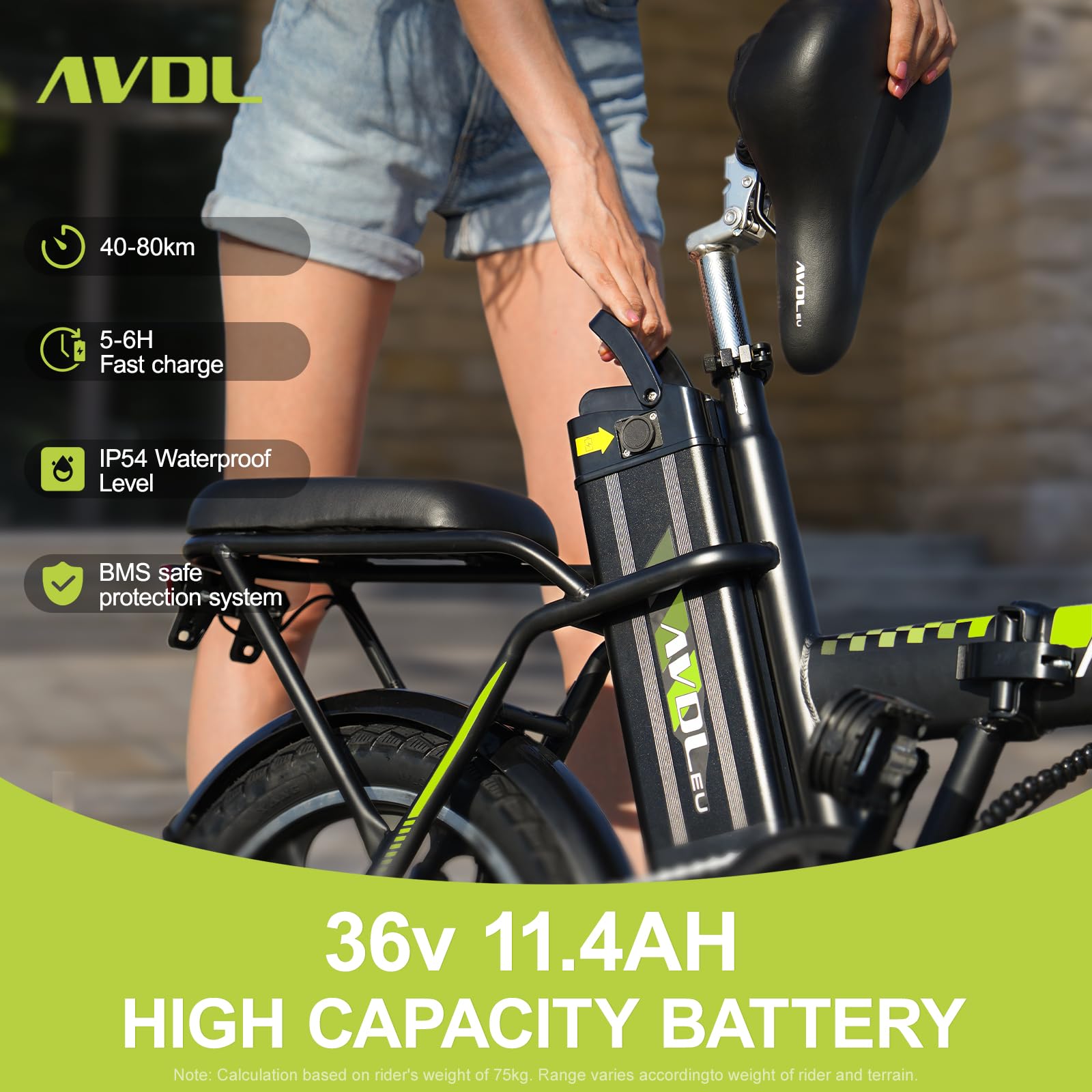 VDL Bicicletta elettrica pieghevole da 16 pollici, unisex, con batteria da 36 V e 12,8 Ah, con supporto AAS, portata 30-50 km, leggera per pendolari e urbani