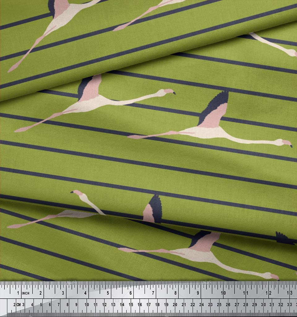 Soimoi Bleu Satin Lourd En Tissu Cactus Et Flamants Roses