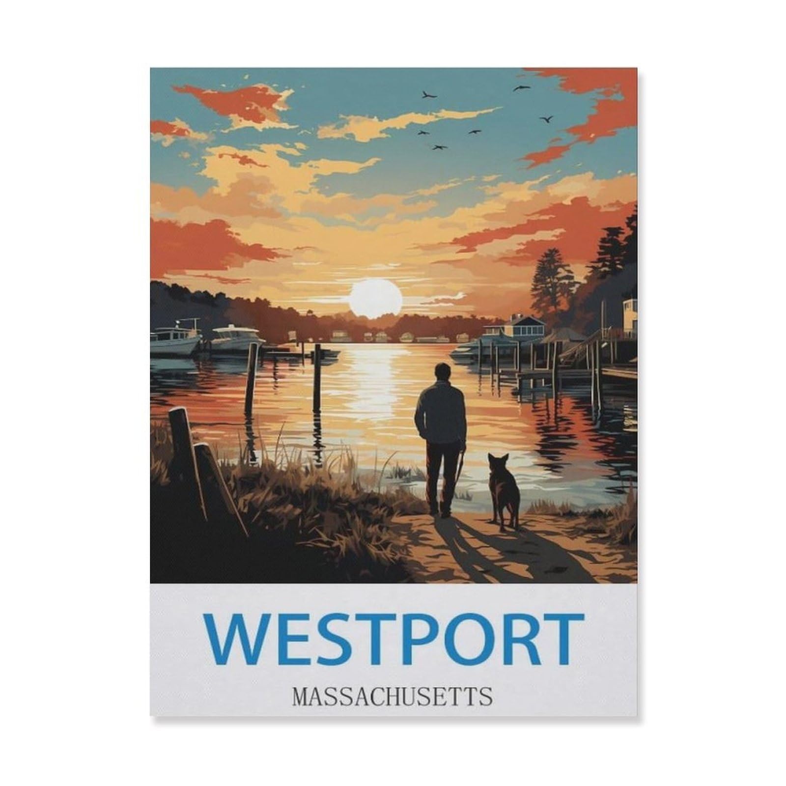 Funny Metal Tin Sign Wall Decor，Westport Massachusetts(30x40cm）