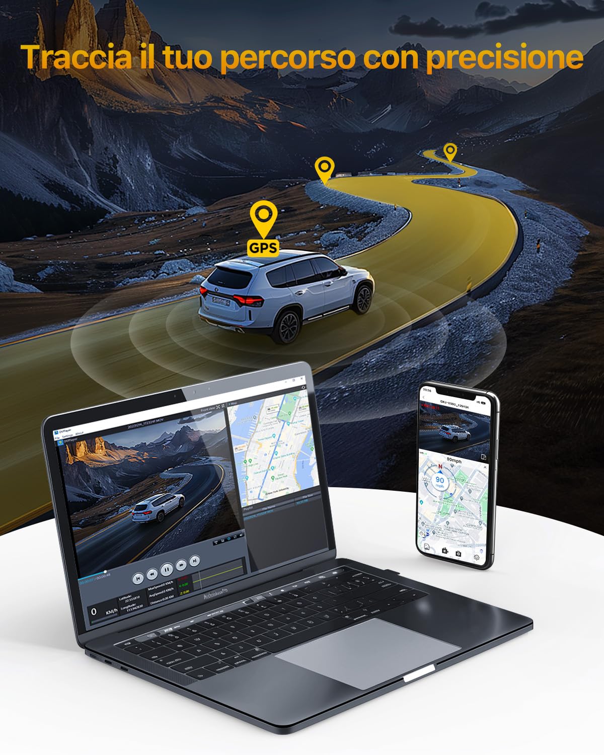 4K Dash Cam Auto, 5G WiFi Telecamera per Auto con SD 64G, Schermo IPS da 1.47', GPS, Super Visione Notturna, G-Sensor, Registrazione in Loop, WDR, 360° Rotabile,Max 512 GB