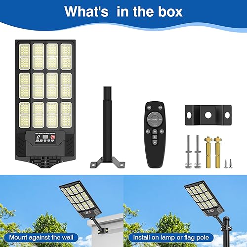Miniatura 8 de Farolas solares impermeables para exteriores, 50000 lúmenes, luz de inundación solar gran angular, luz de estacionamiento LED con sensor de