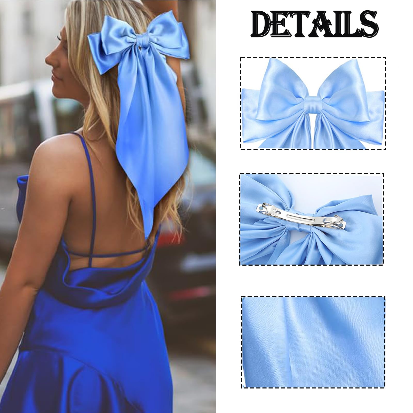 2Pcs Blue bow, Soft Satin Silky Navy Bow with Long Silky Satin Tail - Image 4