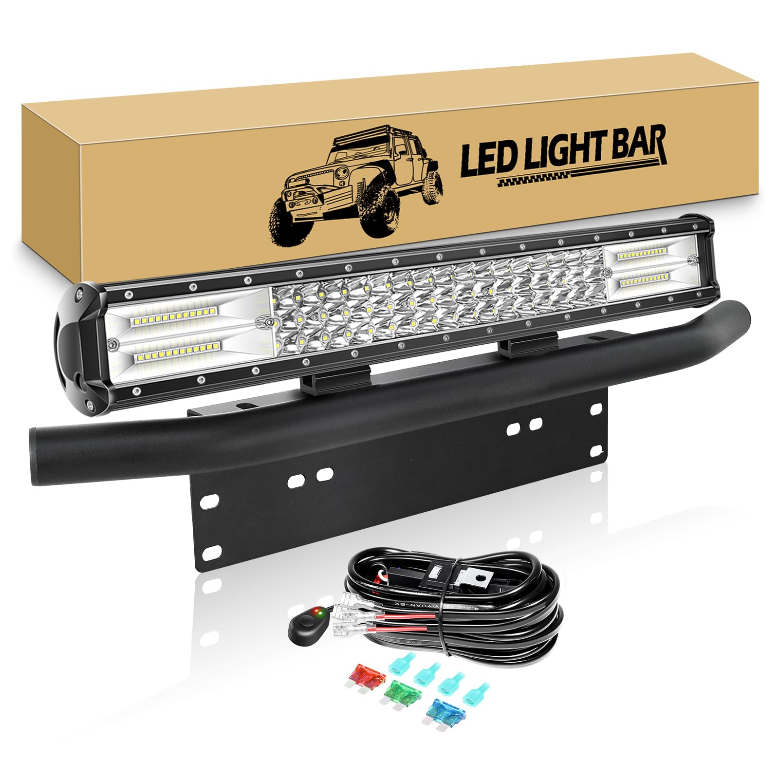 RIGIDON 50 cm 288W Barre Led avec 59 cm Support de Plaque, 12V Faisceau Kit