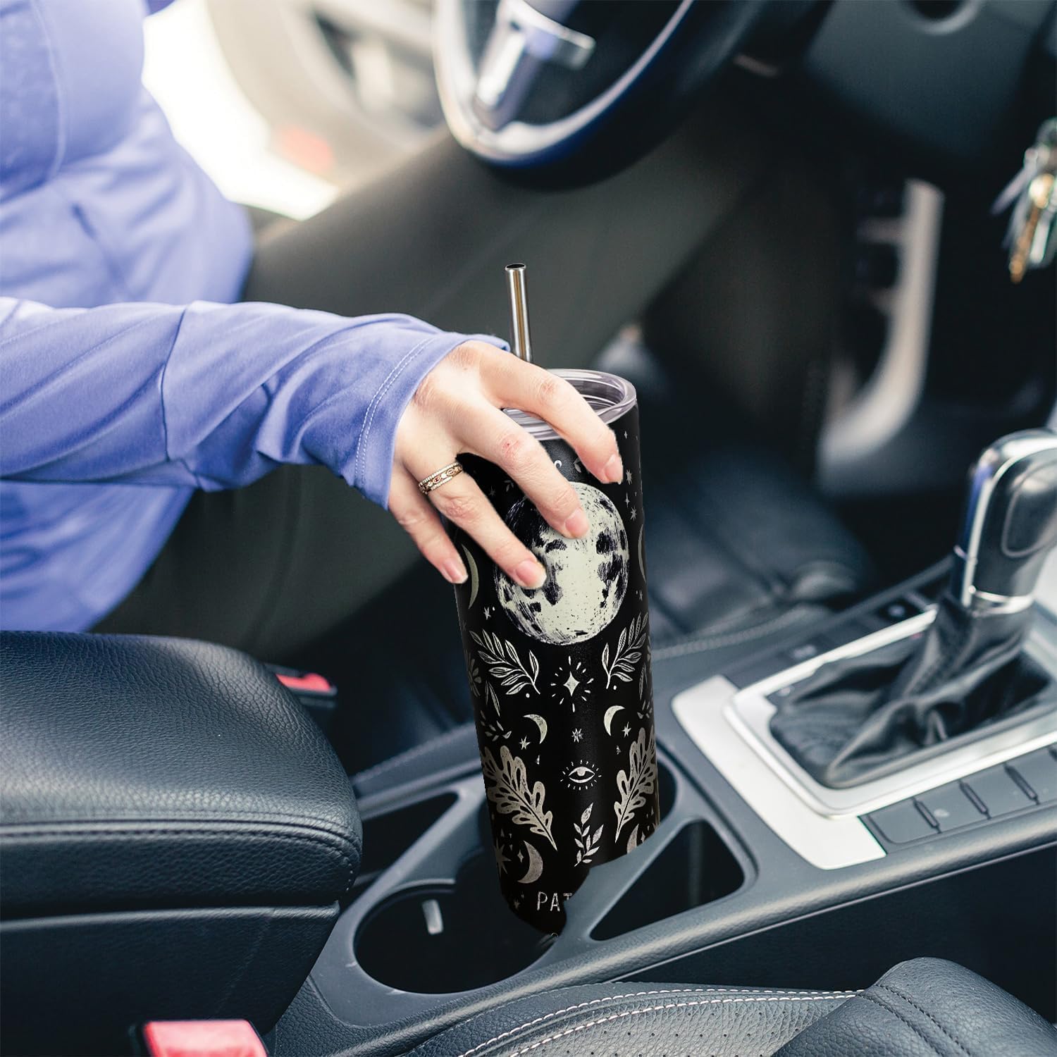 Moon Phase Gothic Gifts for Women Goth Tumbler with Lid and Straw, 20 oz Insulated Stainless Steel Travel Coffee Mug, Witchy Tumbler Cup Black Halloween Spooky Gift, Birthday Christmas Witch Stuff - Image 4