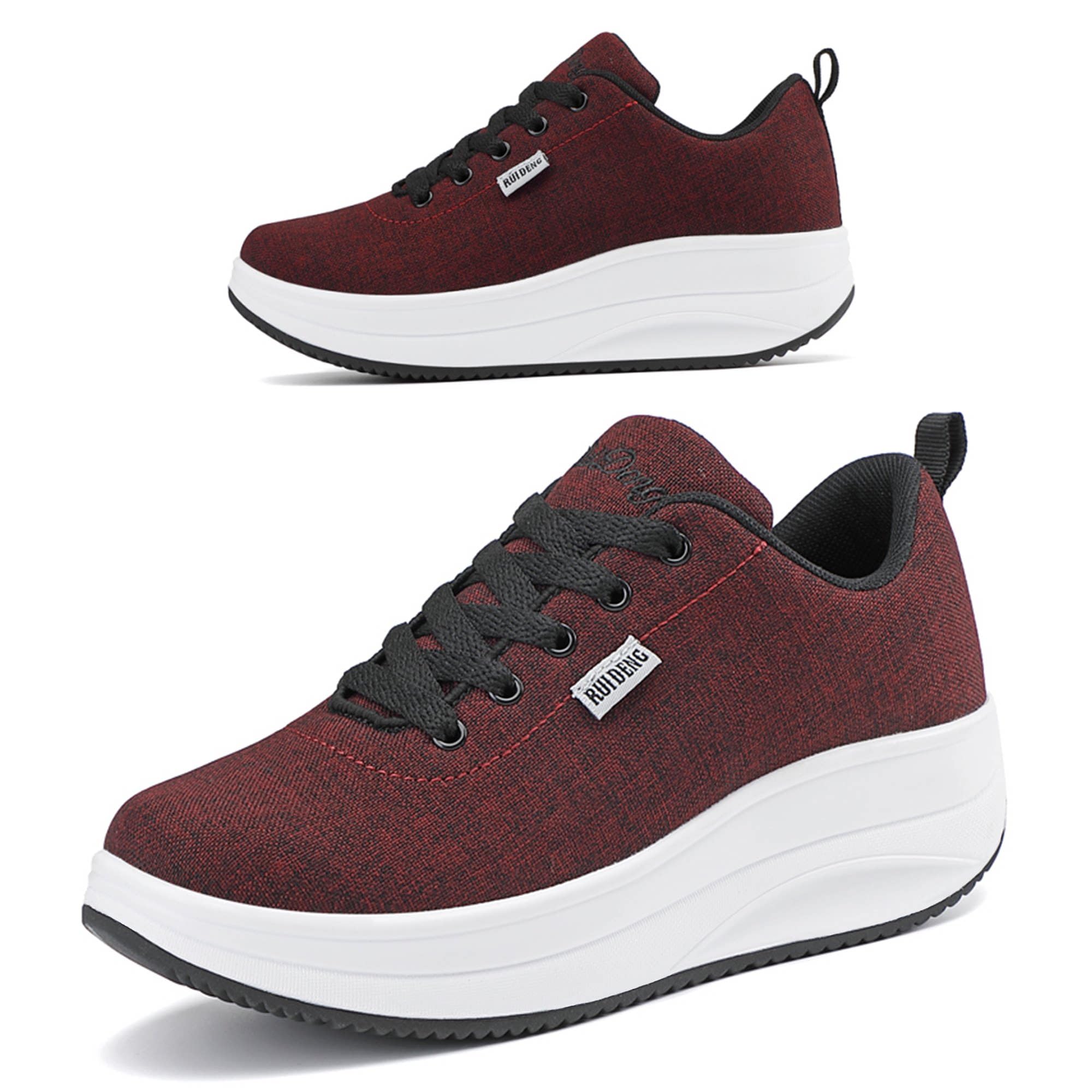RUIDENG Platform Sneakers for Women Walking All Day | Slip Resistant Work Shoes for Women Comfortable | 2 Inch Thick Wedge Rocker Bottom
