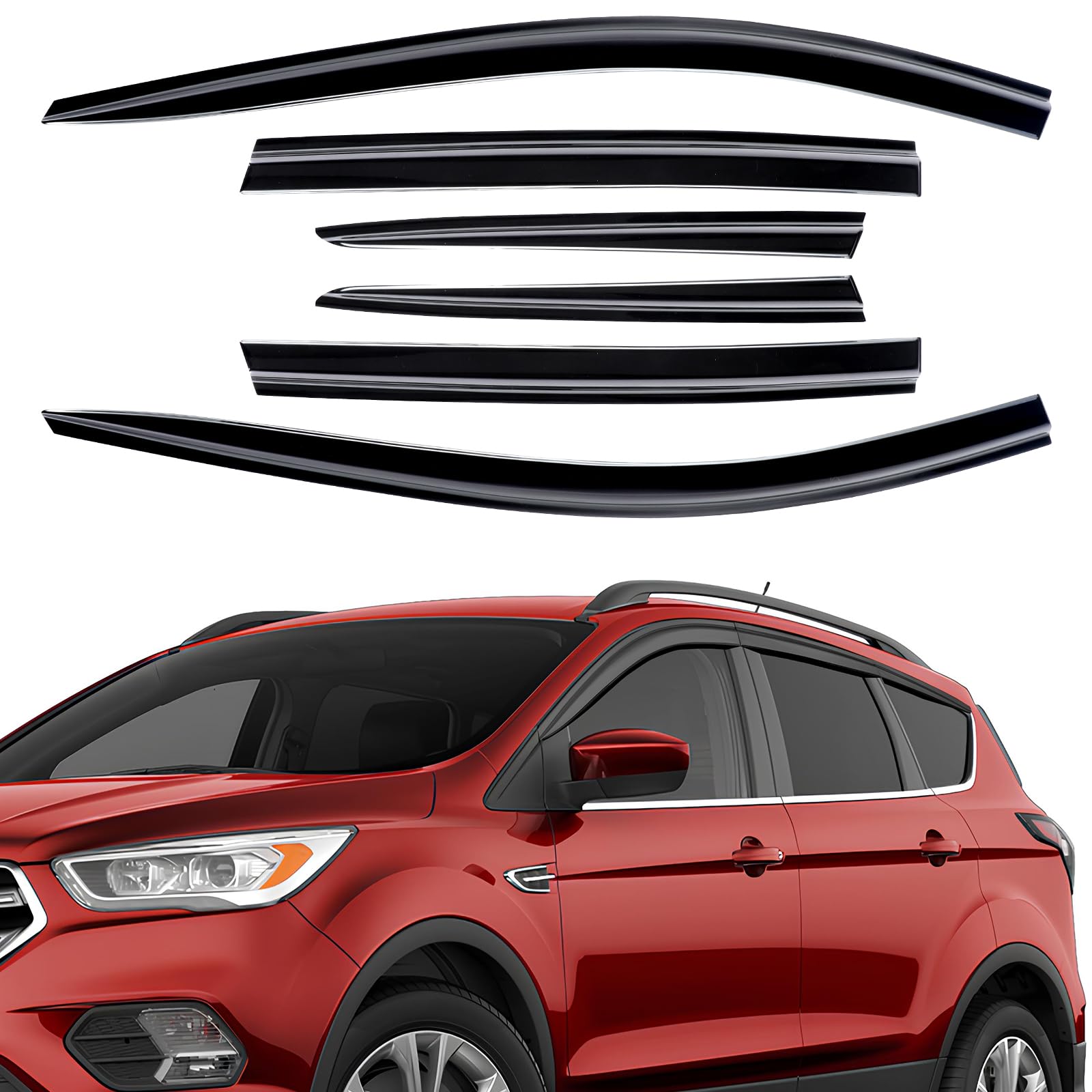 Lot de 6 déflecteurs d'air, pare-pluie pour fenêtre gauche et droite compatibles avec Ford Kuga 2012-2019 (6 pièces)