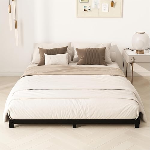 Miniatura 12 de Marco de cama de tamaño matrimonial de 8 pulgadas, marco de cama de plataforma de metal resistente, no necesita somier, sin ruido, fácil montaje,