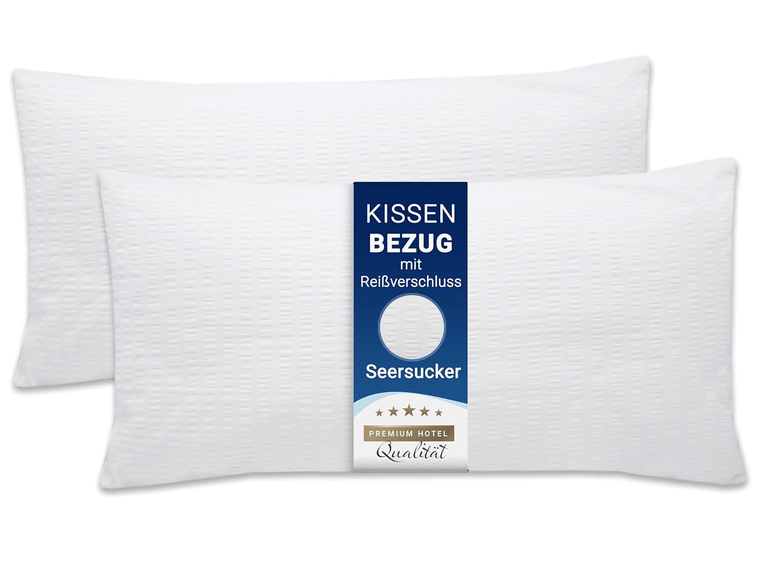 ZOLLNER 2er Set Kissenbezüge Baumwolle, 40x80 cm, weiß, Reißverschluss