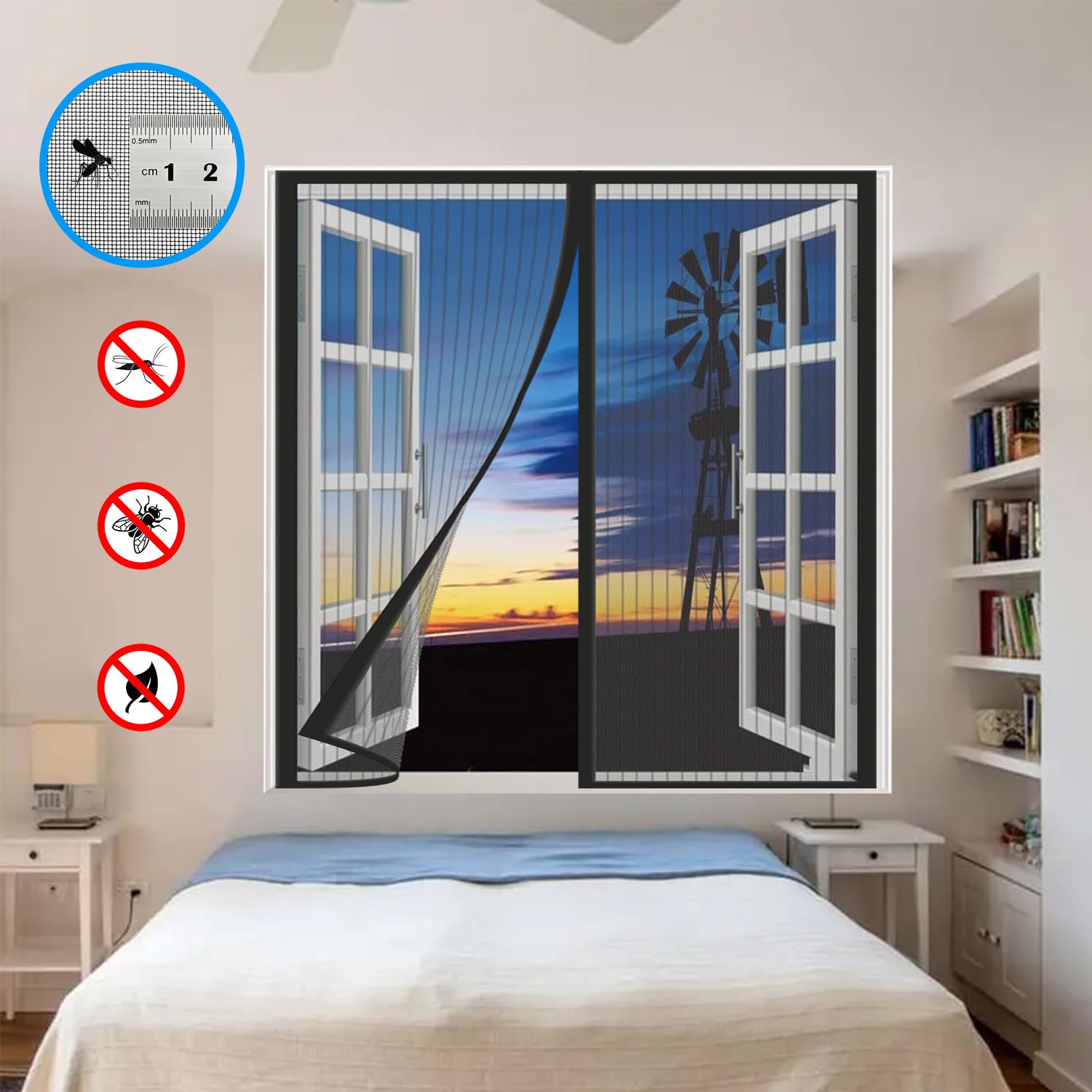 Zanzariera Magnetica per Finestre, Varie Taglie, Versione aggiornata, 145x145 cm, Tenda Zanzariera, Maglia Fine, Nero