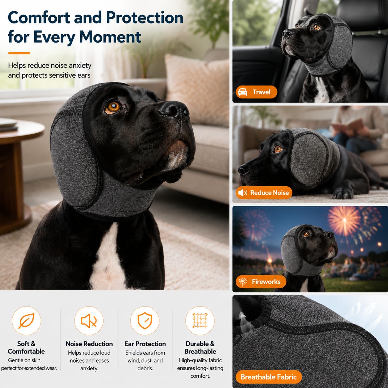 Paraorecchie per Cani Antirumore, Fascia Elastica Morbida e Traspirante con Protezione da Acqua Vento e Vibrazioni, Copri Orecchie per Bagno Asciugatura Viaggio Passeggiate