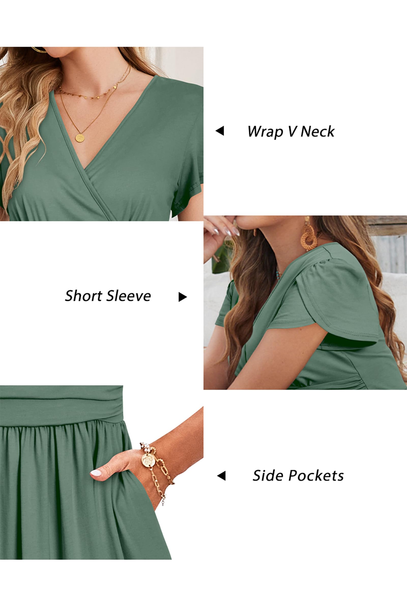 OUGES Damen Maxi Umstandskleider Sommer Stillkleid V-Ausschnitt Kleider für Schwangere Wickelkleid