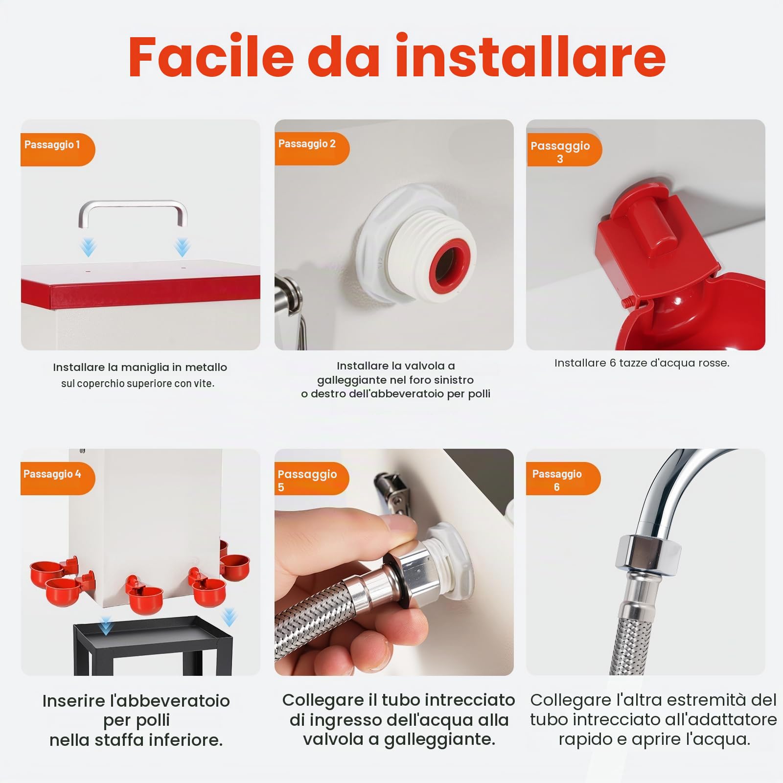 Abbeveratoio Automatico per Polli da 12L Distributore d'acqua per Pollame in Acciaio Inossidabile con Valvola Tazze d'acqua e Supporto Alimentatore per Acqua per Pulcini Anatre Oche Tacchino