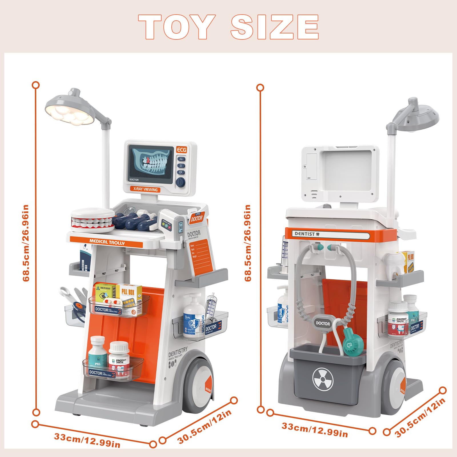 RedCrab Arztkoffer Spielzeug Kinder, 30Pcs Doktorspiele Zubehör Medizinischer Wagen Spielset mit Stethoskop, Thermometer und Spritze, Geschenk für Kinder Rollenspiel Spielzeug ab 3 Jahren