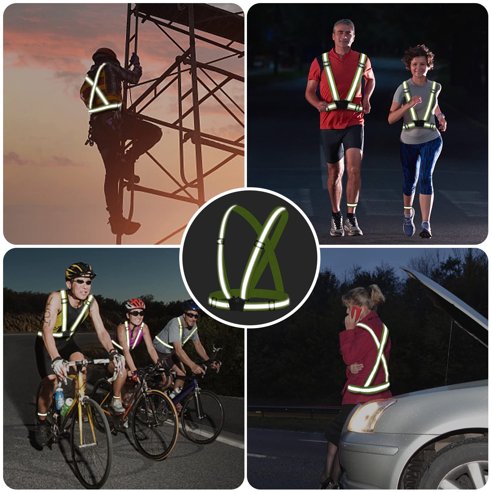 LUZOON Kamizelka Ratunkowa,Kamizelka ostrzegawcza, Kamizelka ostrzegawcza na rower,do biegania jazdy na rowerze, wędrówek, jazdy na motocyklu (2 kamizelki + 4 paski)