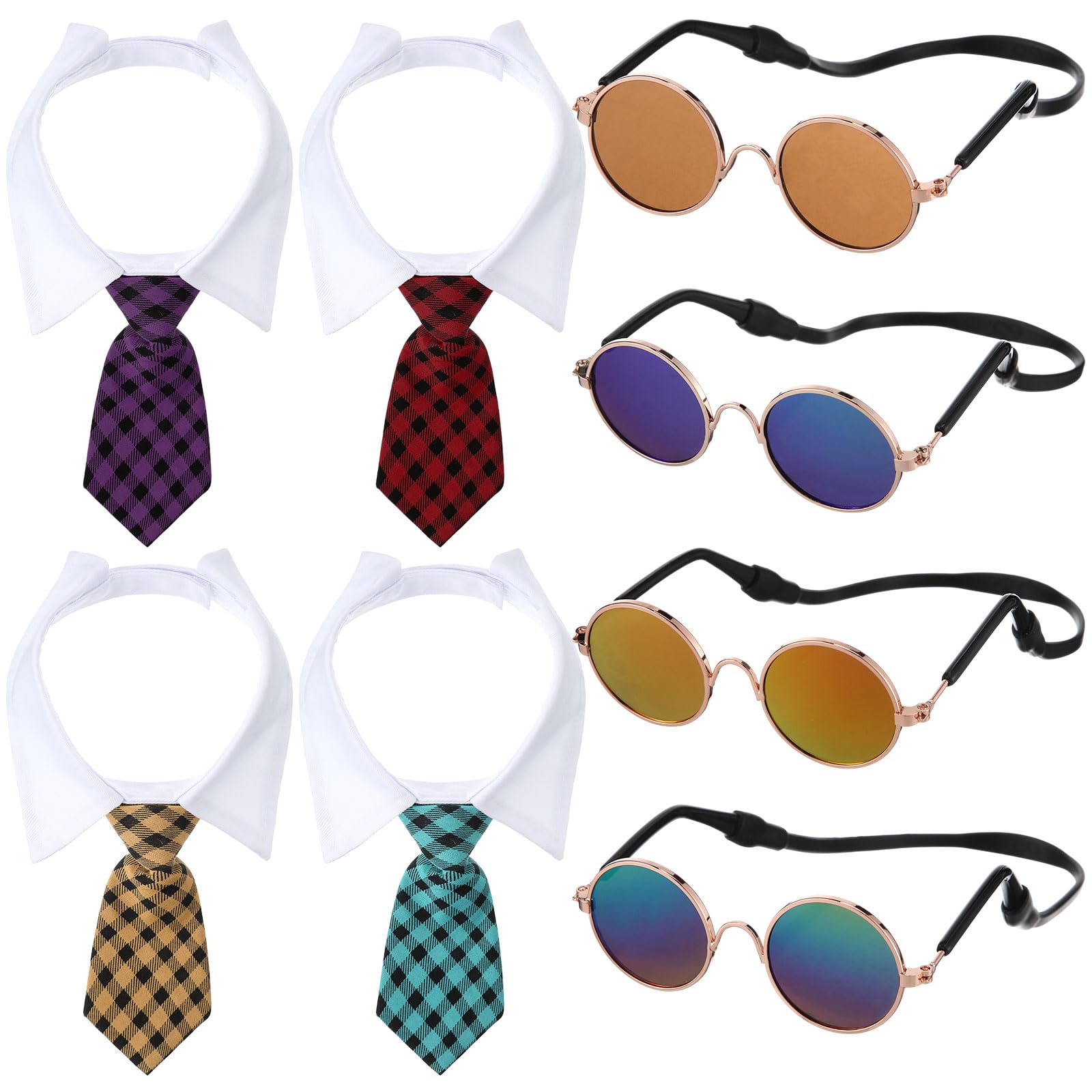Weewooday 8 Pcs Pet Dog Cat Costume Cat Dog Sunglasses and Tie Collar Round Glasses for Small Puppy Tuxedo Necktie Collar Puppy Accessories Halloween