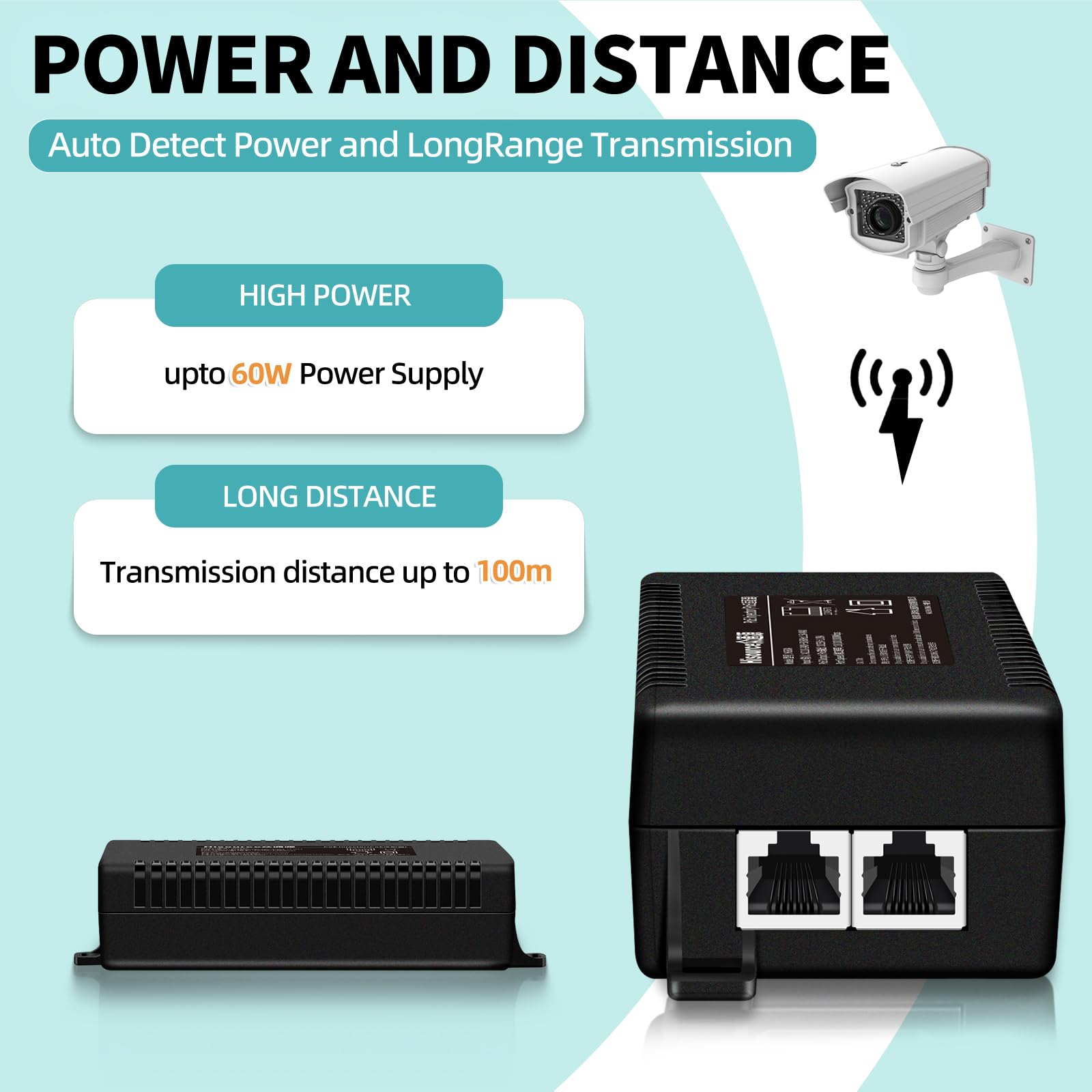 Iniettore PoE fino a 60 W, adattatore PoE 2,5 Gigabit per telecamere IP e telefoni VoIP Distanza di rete fino a 100 m. Alimentazione PoE conforme IEEE 802.3af Desktop Plug & Play