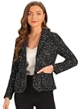 Tweed Blazer for Women's Notch Lapel Long Sleeve 2025 Fall Elegant Business Casual Jacket