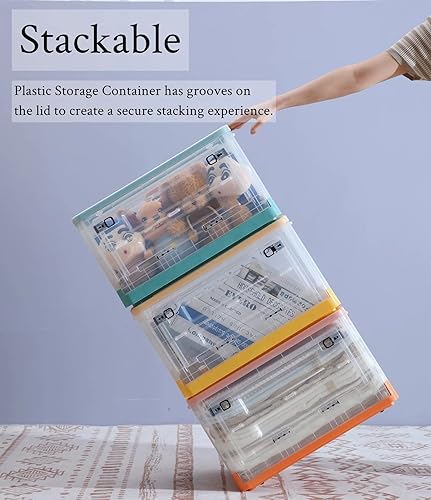 Miniatura 3 de Contenedores de almacenamiento grandes de 52 cuartos con tapas, cajas de almacenamiento de plástico plegables apilables con hebillas y asas,