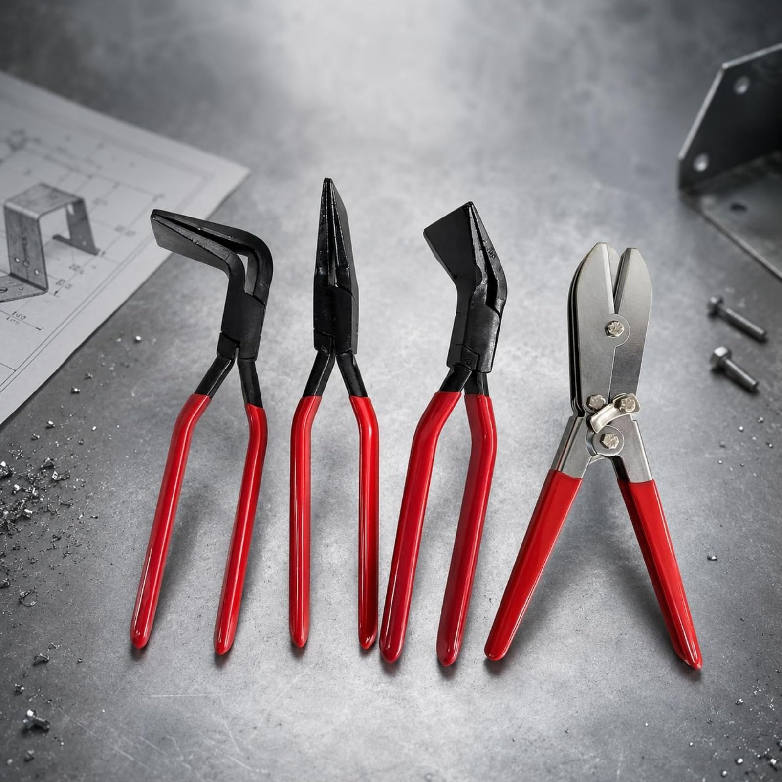 Gralara 4 Pieces Alicates Conformado Empuñadura Recubiertos Pinza Chapa Metálica Cabezas Anguladas Herramienta Manual