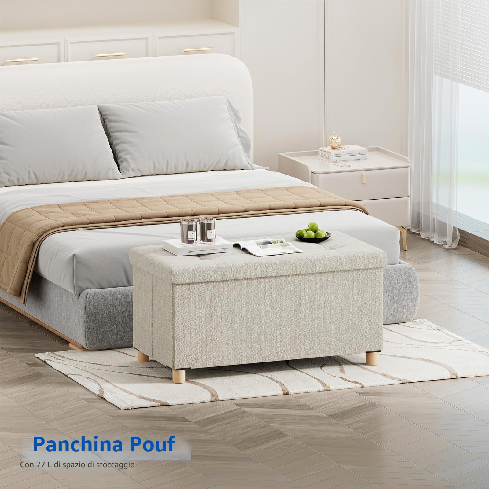 BRIAN & DANY Pouf Contenitore, Cassapanca Contenitore Da Interno, Panca Poggiapiedi Pieghevole Per Soggiorno, Camera Da Letto, Camerino, Kakhi, 76 X 38 X 38 cm