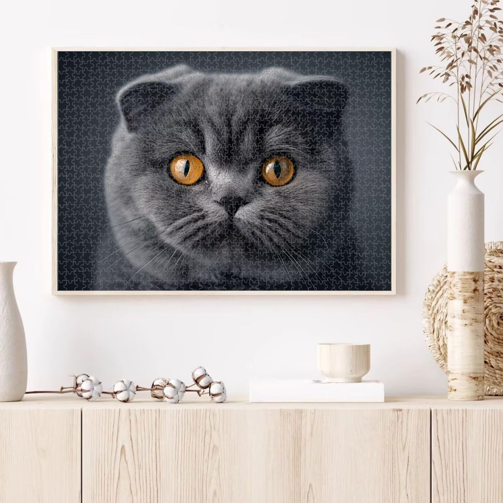 1000 Pièces Puzzle Adulte Chat & Gris Puzzle en Bois Robuste 1T#1138 | Puzzle en Bois, Découpe de Précision, Encres aux Couleurs Vives, Loisir Relaxant, Décoration Intérieure, Cadeau, 50x75cm
