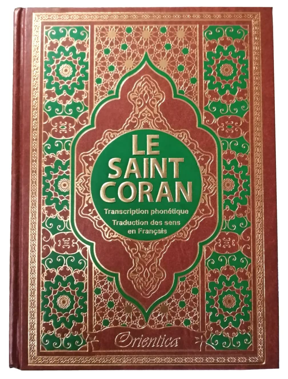 Le Saint Coran en langue arabe + Transcription (phonétique) et Traduction des sens en français - Edition de luxe (Couverture en cuir dorée) - Très grand format