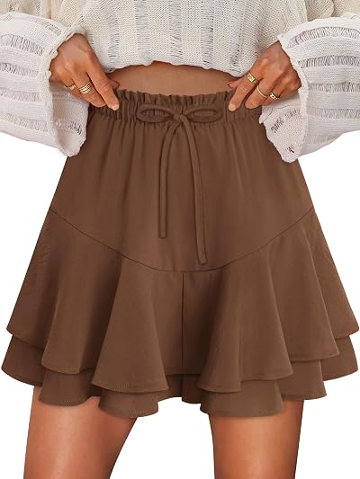 onlypuff Flowy Shorts for Womens Mini Ruffle Skorts Skirts Teen Gilrs Casual Tennis Skort Summer Trendy Shorts