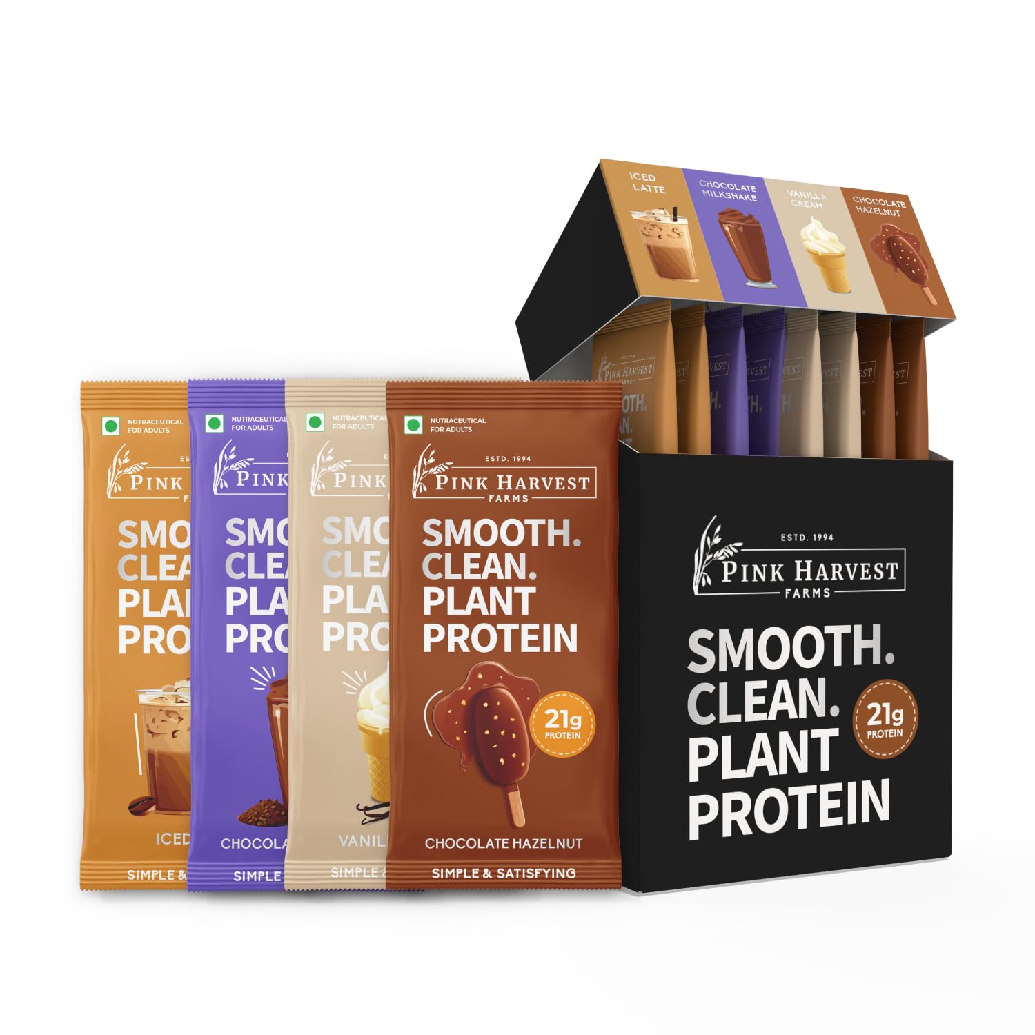 Pink Harvest Farms Smooth Clean Plant Protein | 21g Protein | Assorted Box Single Serve Sachets Box of 16 — Amazon image 12