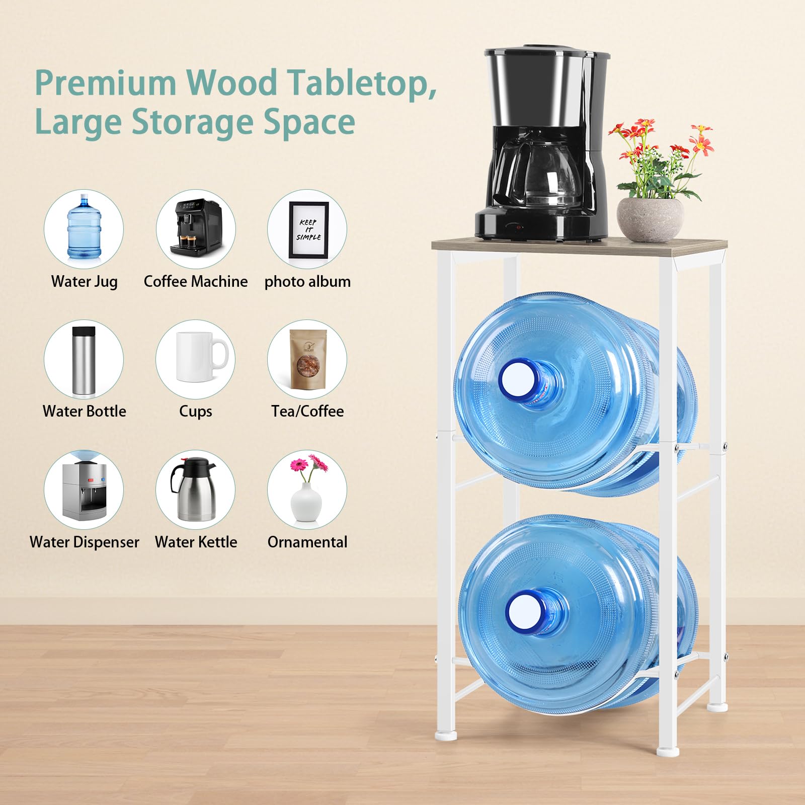 5 Gallon Water Bottle Holder With 2-Tier Shelves | Grey Water Jug ...