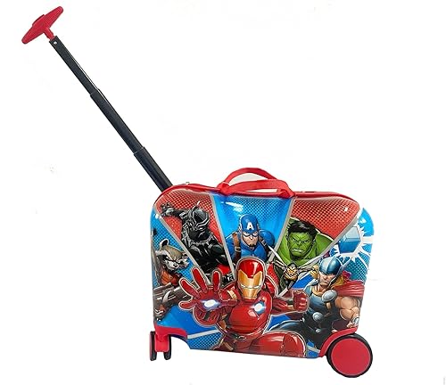 Fast Forward Marvel Heroes Ride on Suitcase for Kids, 18'' Suitcase with Seat for Kids, Cute Lightweight Kids Travel Suitcase Trolley