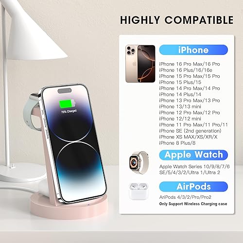 Miniatura 19 de Estación de carga 3 en 1 para iPhone, cargador inalámbrico para productos Apple, múltiples dispositivos, soporte de carga para AirPods