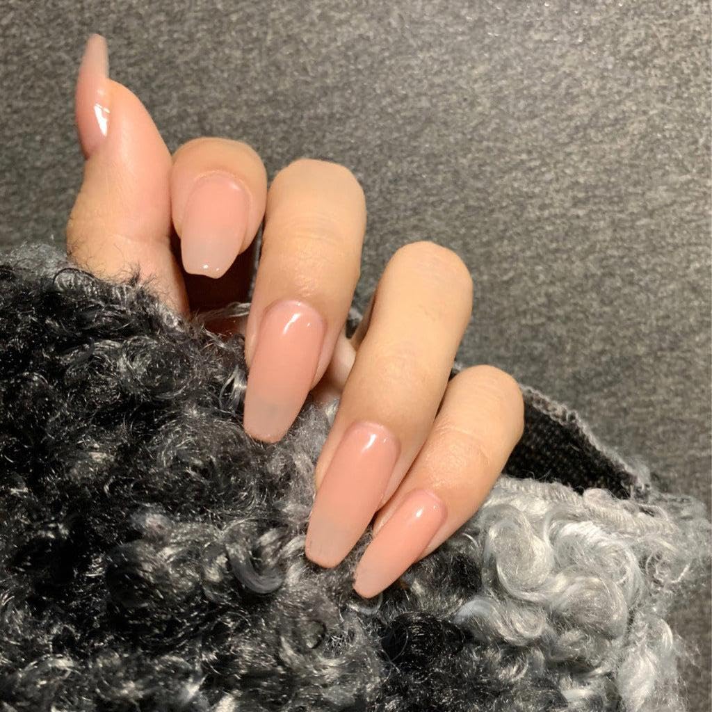 24pcs Fake Nails Natural Color Long Press on False Nails Tips Artificial Finger Manicure for Women and Girls with Glue sticker