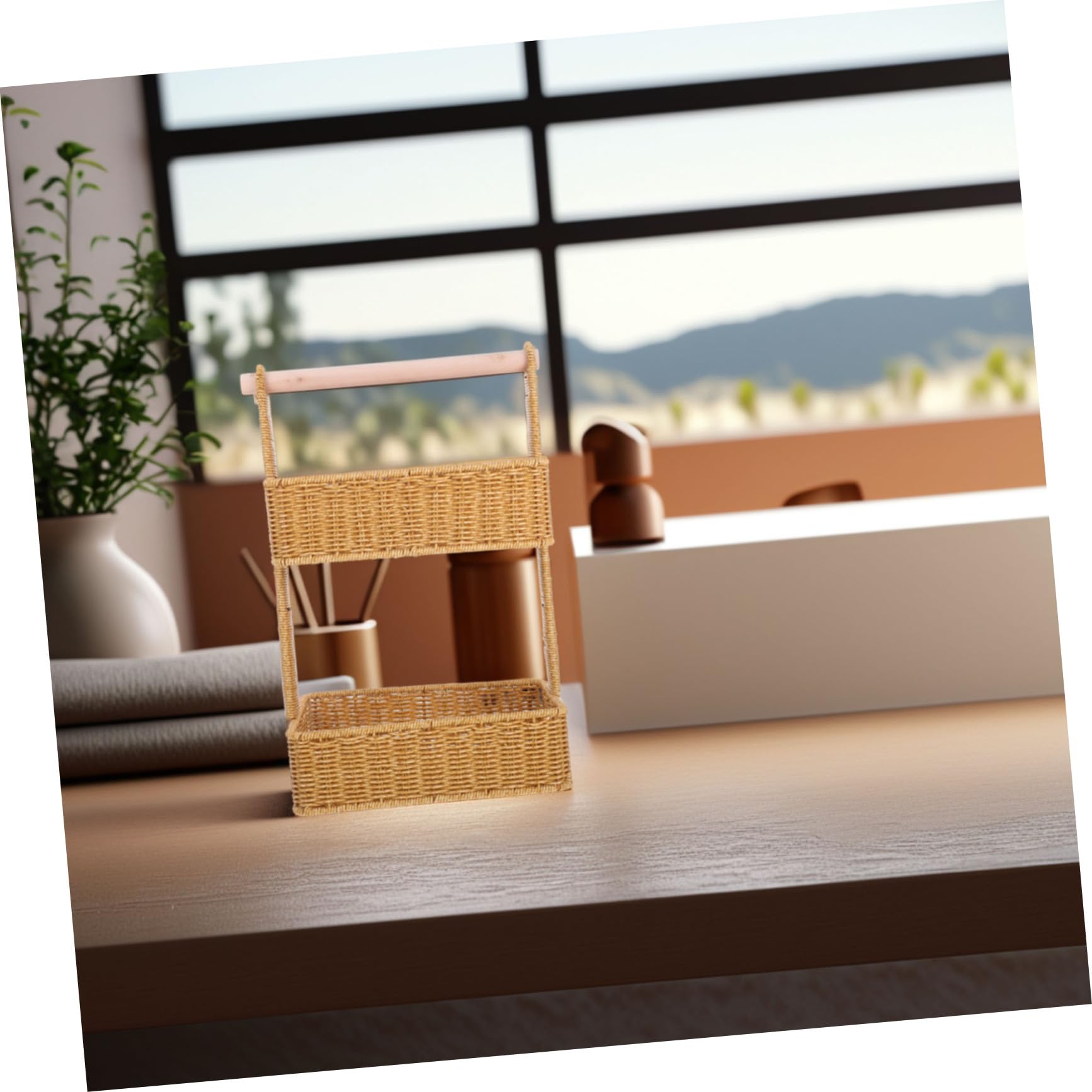 2poziom Dwupoziomowy Woven Storage Basket z Wieszakiem Stylowy Kosz Do Przechowywania Przekąsek Idealny Do Kuchni Łazienki i Sypialni Wykonany z Hyacinty Uniwersalne Rozwiązanie
