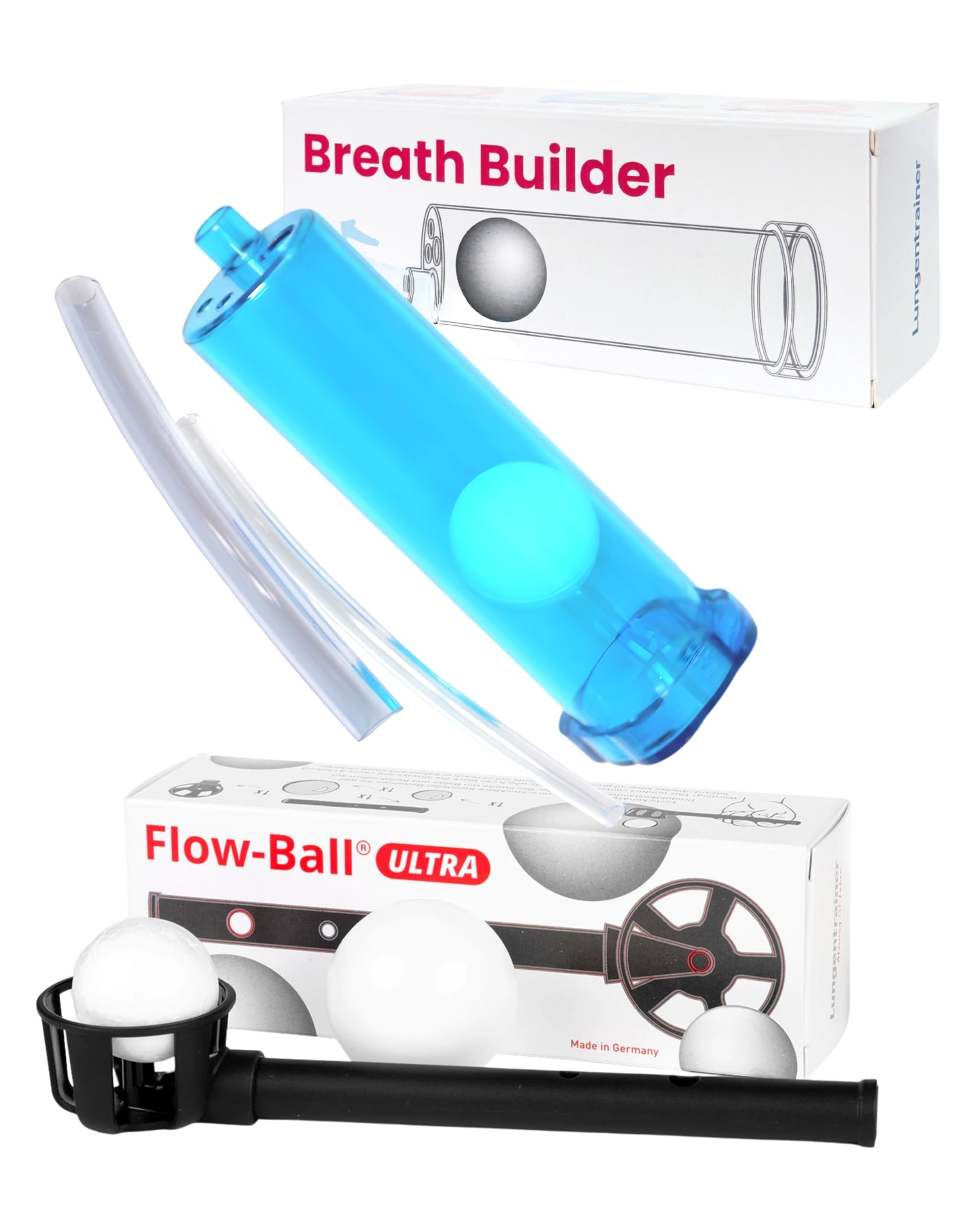 HaB Musiker-Set Flow-Ball ULTRA + Breath Builder I Atemtrainer zur Optimierung einer konstanten Luftsäule & zur Optimierung des Lungenvolumens I Atemtrainings-Set für in- & exspiratorische Atemübungen