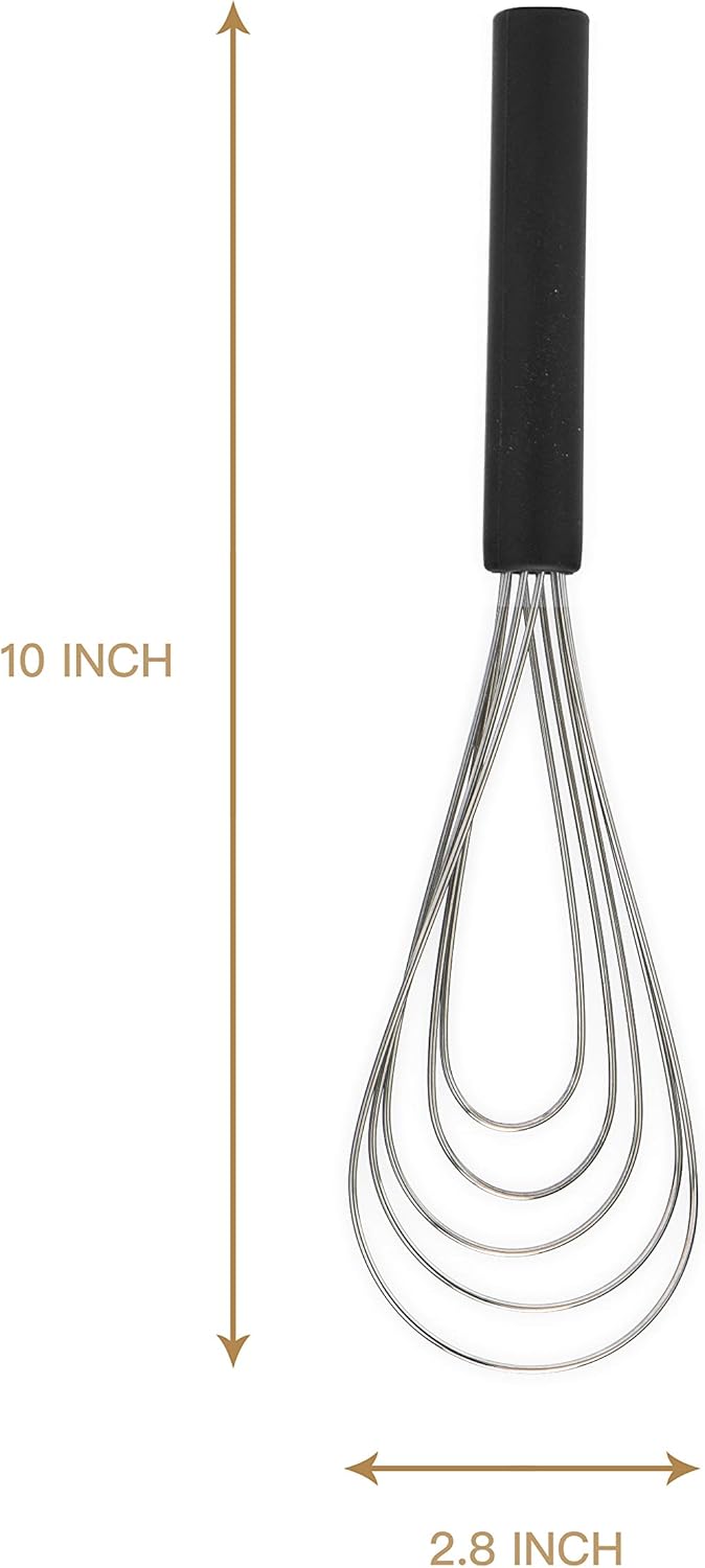 Flat Whisk Silicone Handle Non Slip 10" - 5 Wires Whisk with 10 Heads for Kitchen Cooking Color by Jell-Cell (Black) - Image 3