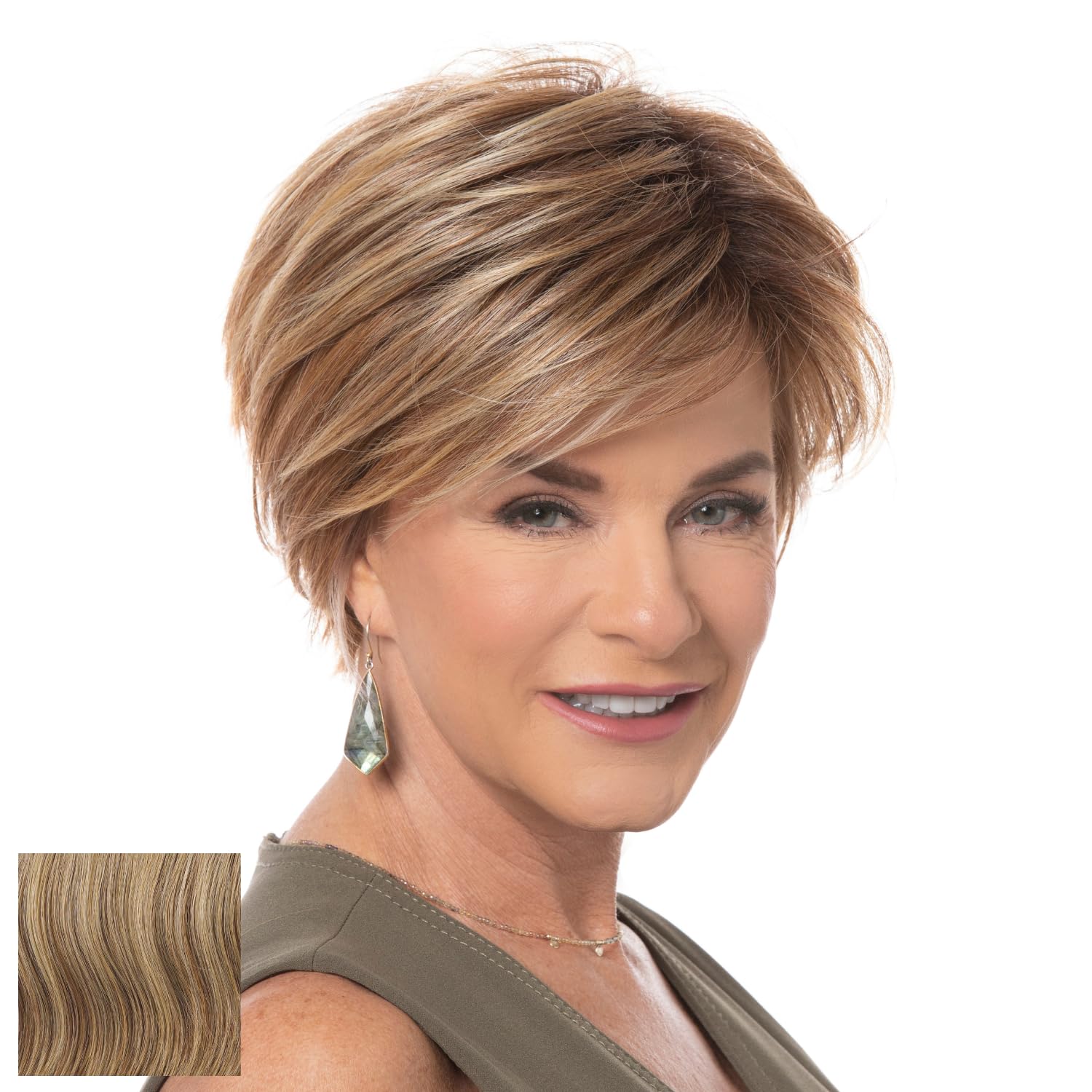 Toni Brattin Fascination Wig - Chin Length Layers, a Side-Swooping Bang & a Razor-Cut Neckline - Heat-Friendly Synthetic Fiber Looks & Feels Natural - Adjustable & Comfortable (Red Blonde, Regular)