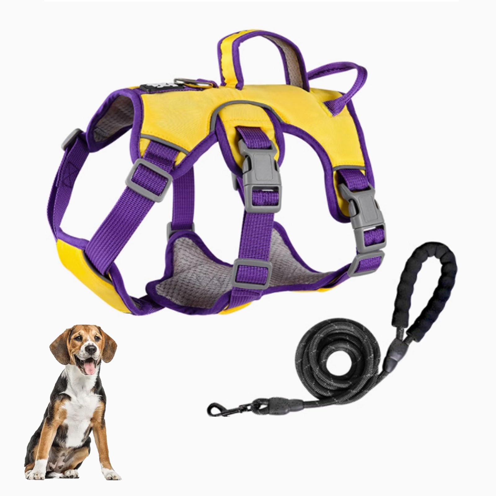Pettorina Per Cani Imbottita Morbida Con Maniglia Di Sollevamento E Clip Per Guinzaglio, Imbracature Per Animali Domestici Riflettenti Anti-Tiro E Anti-Fuga, Guinzaglio Regolabile Per Cani,Giallo,S