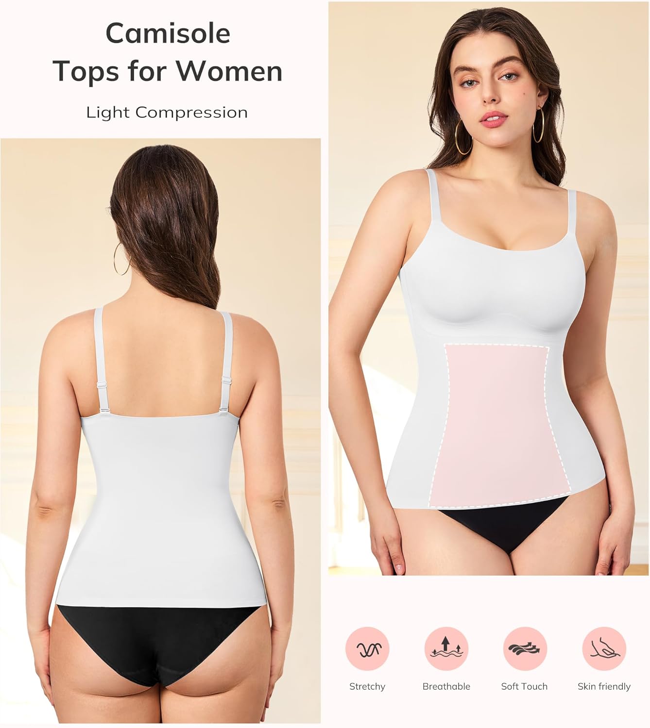 LODAY Compression Tank Tops Women Shapewear Tummy Control Body Shaper Scoop Neck Camisole Tops - Image 5