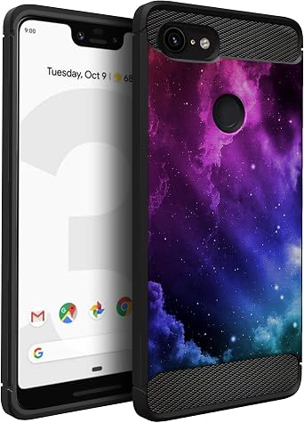 CasesOnDeck Case Compatible with Google Pixel 3 XL/Pixel 3 XL Case - Soft Fitted Flexible TPU Cover Shock Protection Purple Galaxy