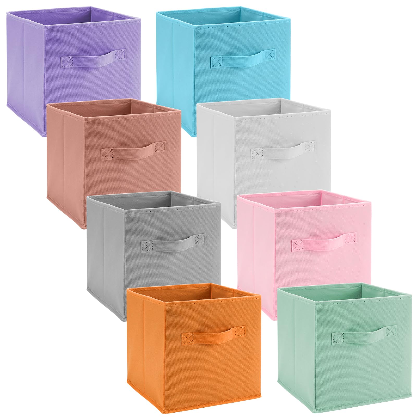 8er Set Stoff Aufbewahrungsbox, 25x25x25 cm Faltbare Aufbewahrungswürfel | Organizer-Boxen mit Griff in Verschiedenen Farben für Kleiderschrank, Regal, Wohnzimmer CHIHEUNG