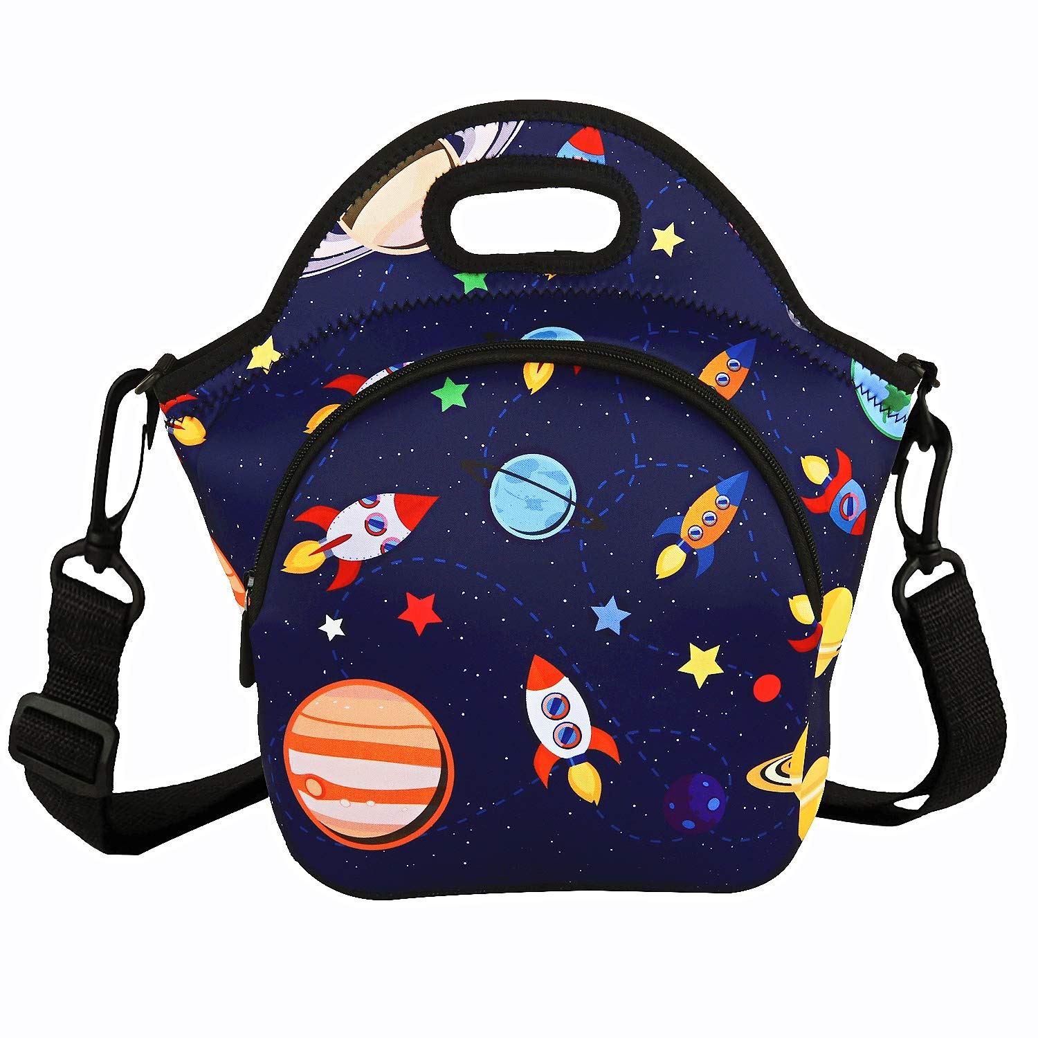 Violet Mist Neoprene Lunch Bag Insulated Lunch Bag Tote Cute Large Thermal Lunchbags with Pocket Detachable Adjustable Shoulder Strap Lunchbox Food Handbags Gift for Women Men Adult, Space Planet