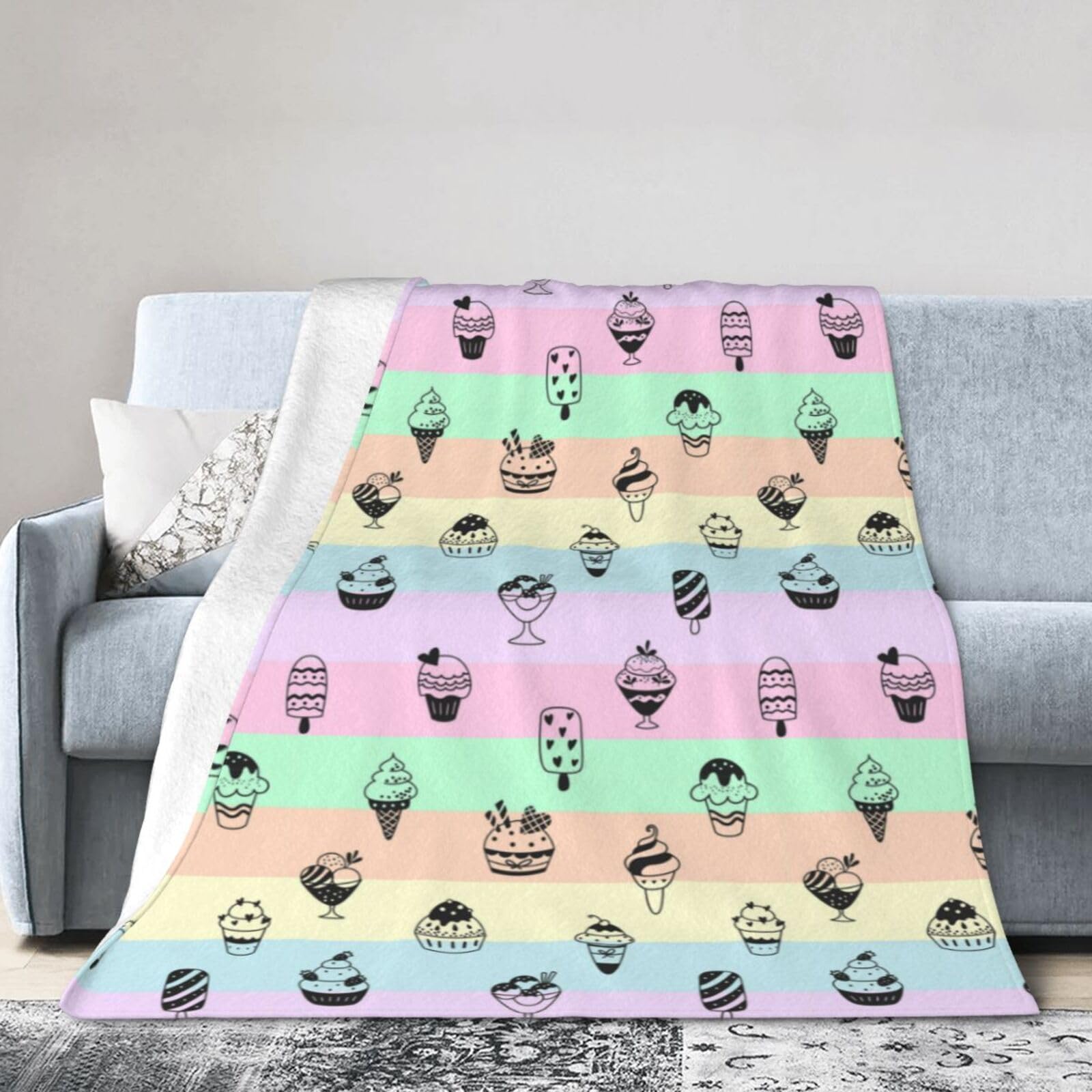 Noble Ren Delicious Ice Cream Ultra-Soft Micro Fleece Blanket Winter Warm Soft Lannel Fleece Throw Blanket For Couch Sofa Bed 60"X50"