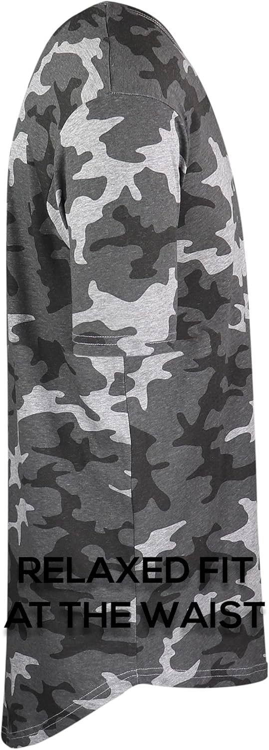 ShirtBANC Mens Hipster Hip Hop Long Drop Tail T Shirts Dropcut Shirt Long Line Shirt Small Camo Riverstone