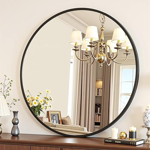 Miniatura 3 de Antok Espejo redondo de 20 pulgadas para pared, espejo redondo de baño, espejos de pared circulares con marco de metal negro, espejos circulares