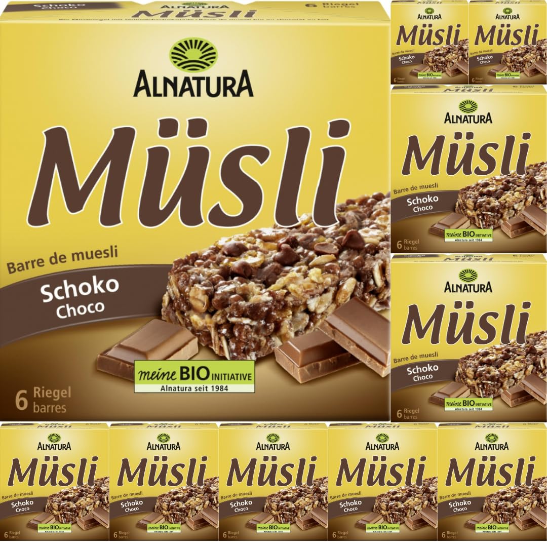 Alnatura Müsli Riegel Schoko (6er Pack) Müsliriegeln 150 Gramm x 10 PACKS mit Pufai kostenlosem Überraschungsgeschenk