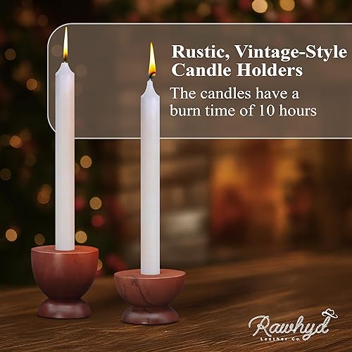 Miniatura 5 de Velas de Adviento con portavelas de madera (juego de 4), velas cónicas blancas de 10 horas y soportes de madera de mango, decoración navideña