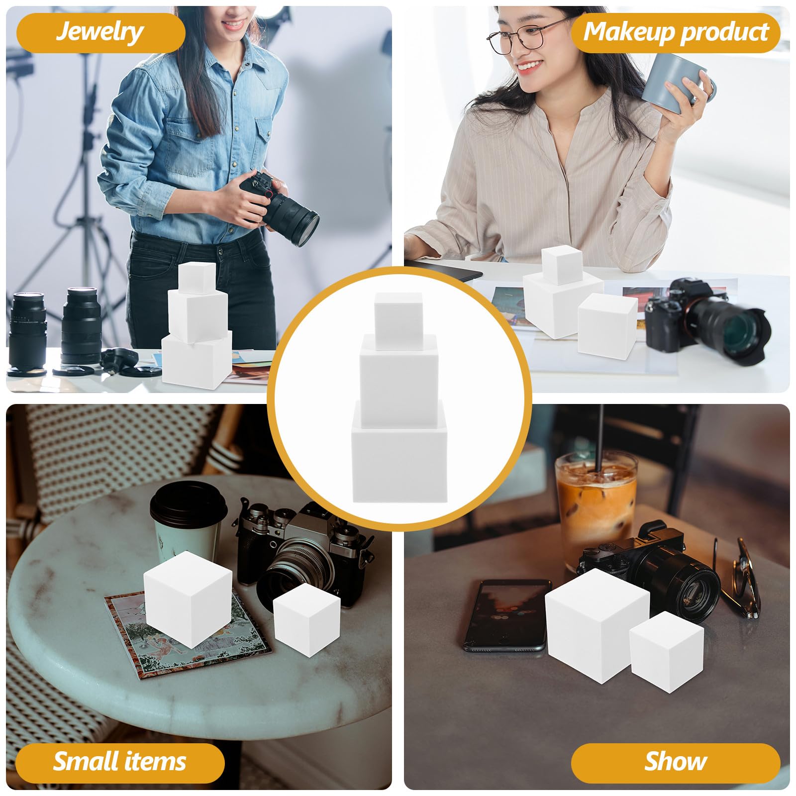 STOBAZA 3 Cubos de Espuma Blancos en Forma de Cubo Accesorio Práctico y Moderno para Fotografía Adecuado para Exhibir Joyería y Objetos Pequeños